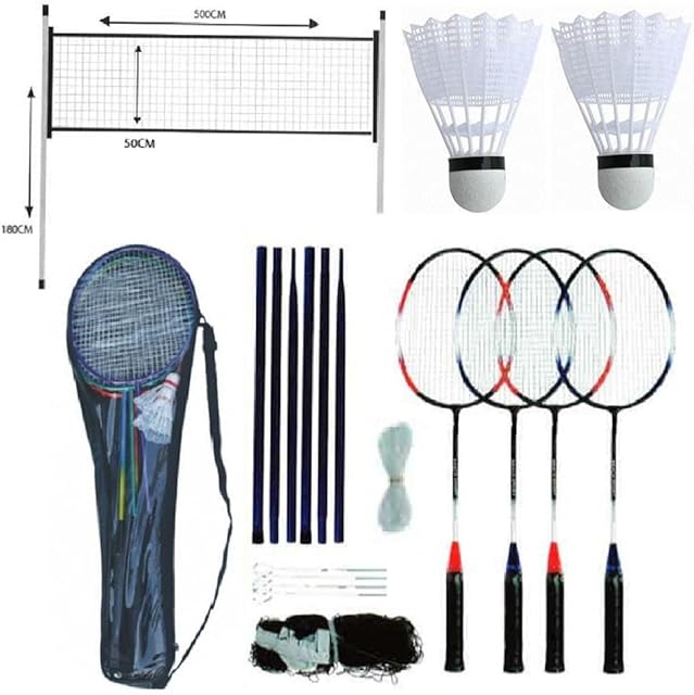 Rexco Professional Badminton Set 4 Player Racket Shuttlecock Poles Net Bag Garden Outdoor Game 211074
