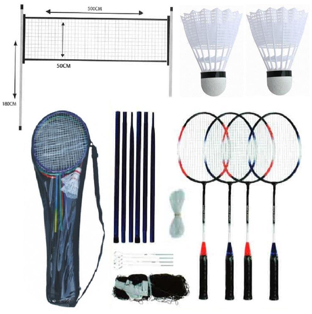 Rexco Professional Badminton Set 4 Player Racket Shuttlecock Poles Net Bag Garden Outdoor Game 211074