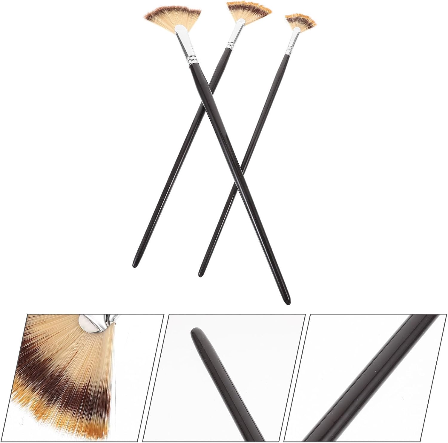 3pcs Fan Painting Brush Set for Acrylic Oil Watercolor, Wooden