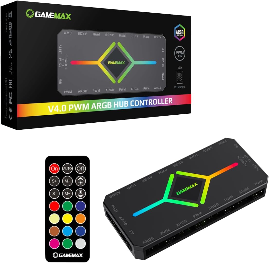 GameMax V4.0 PWM ARGB Hub Controller and RF Remote