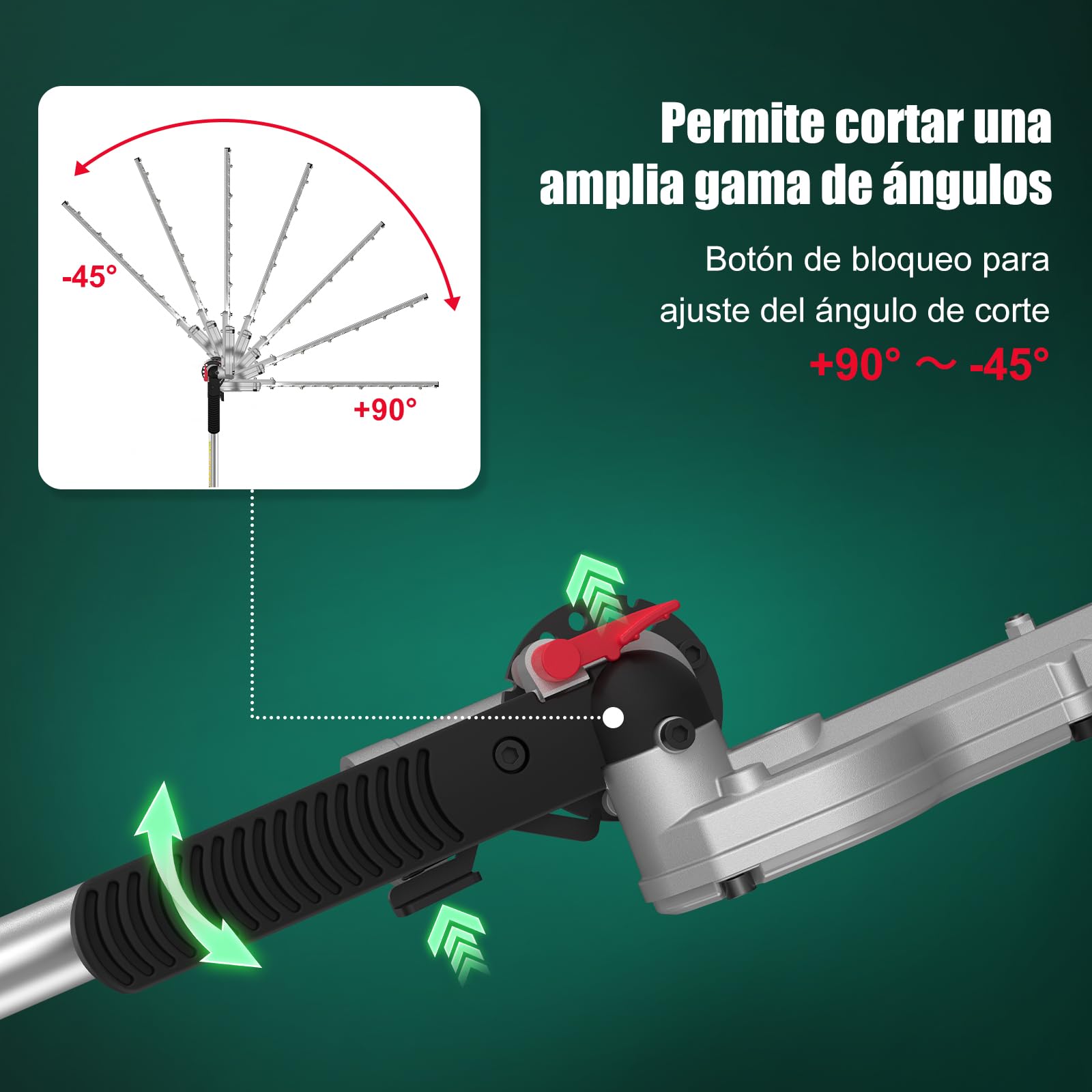 HYCHIKA Cortasetos Electrico Telescopico 900W, Cortasetos Telescopico, Extensible 200-250 cm, Cabezal Pivotante +90°~-45°, Doble Interruptor y Doble Asa, para Podar Césped, Arbustos y Setos