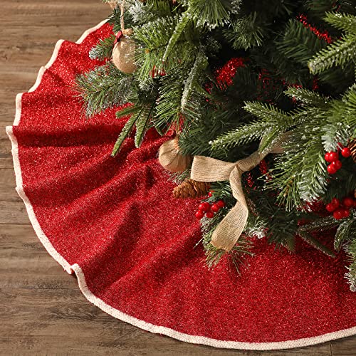Limbridge Christmas Tree Skirt, 48 Inches Knitted Sparkle Glitter Christmas Decorations, For Xmas Decor Holiday Decoration, Shimmer Red #TOP29