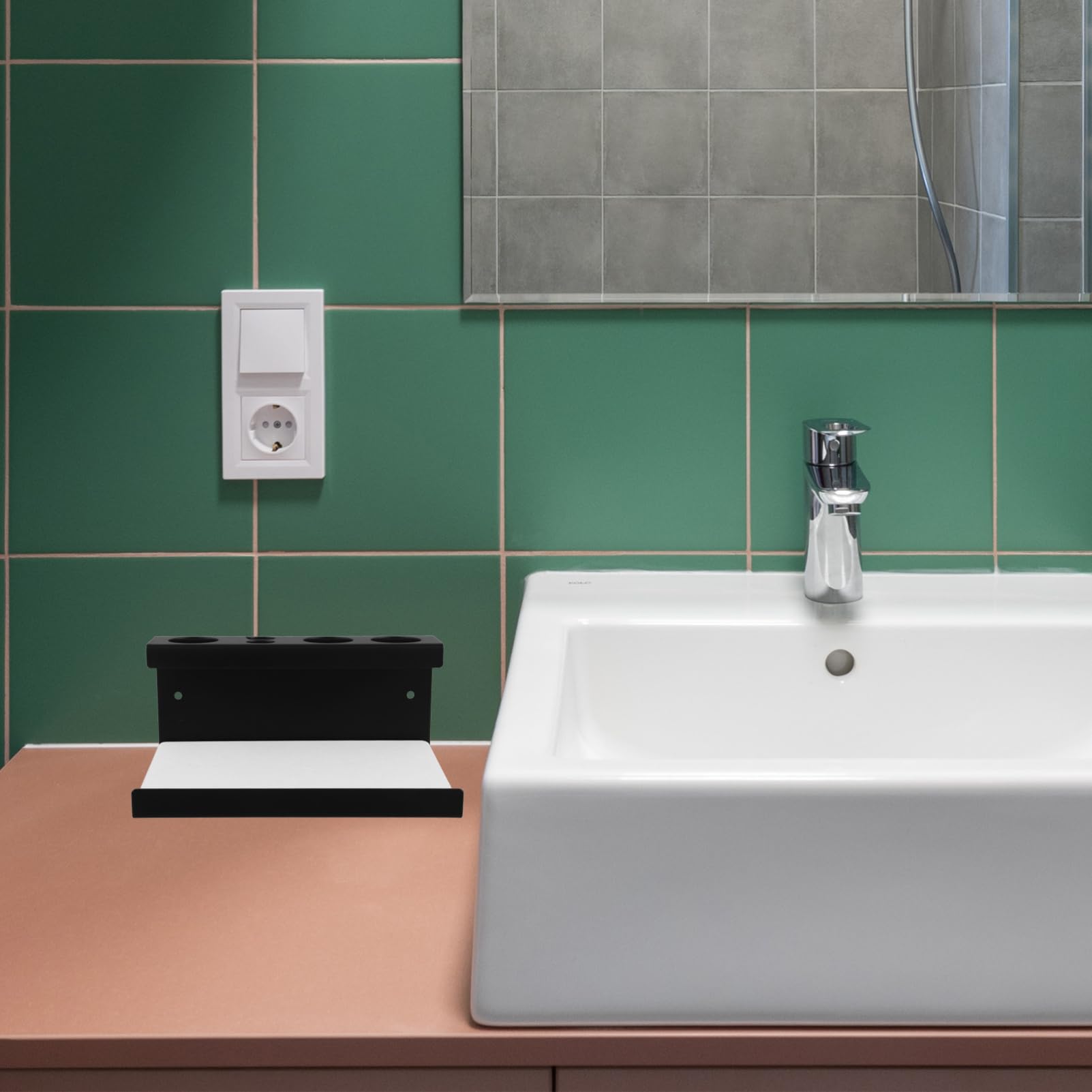 Ciieeo Portaspazzolino Nero Elegante Con Scomparti Per Spazzolini Elettrici e Dentifricio Organizer Da Bagno Multifunzionale Con Vassoio Per Tazze e Accessori Facile Da Installare e