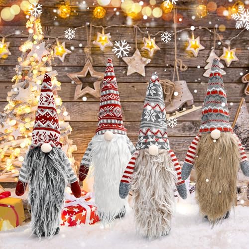 Image of Christmas Gnome Wine Bottle Topper Covers, Swedish Gnome Wine Bottle Topper, for Decorations Christmas Dining Table Decor Party Favors Supplies Holiday Gifts (4pcs Christmas striped style)