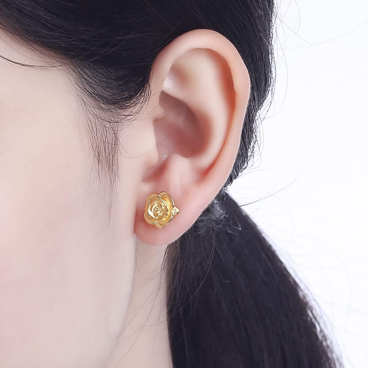 ZHOU LIU FU 24K Solid Gold Earrings for Women, Real Gold Stud Earrings Hypoallergenic Lightweight Fashion Small Flower Eye Pins Earrings for Mom Girlfriend Gifts