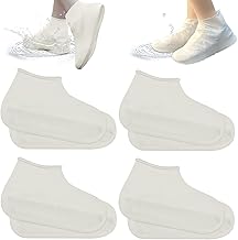 Shoe Covers Waterproof Playshoes Covers Reusable Silicone Overshoes Shoe Cover Rain Overshoes for Rain Snow Day Desert Beach White 4 Pairs