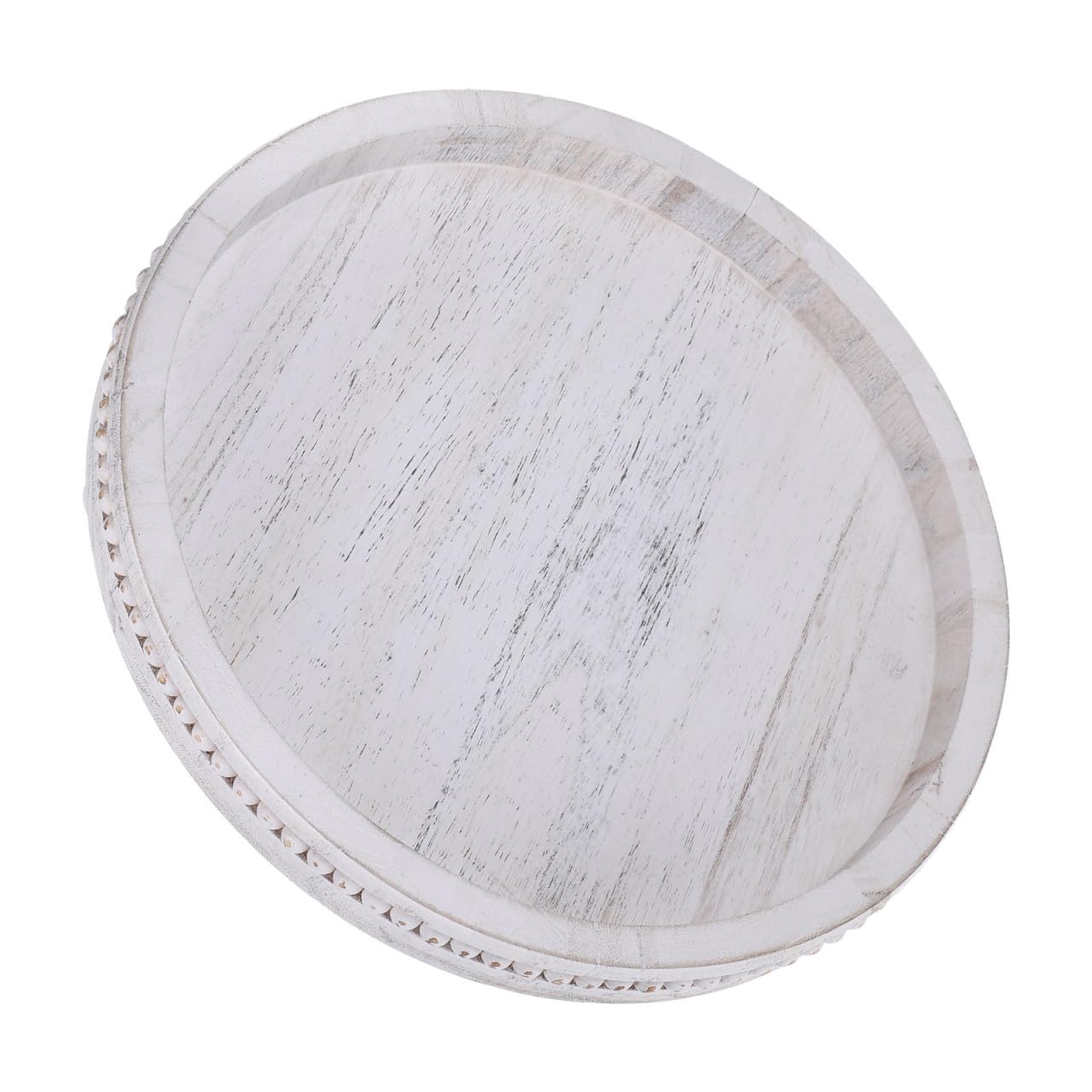 Bandeja circular de madera con cuentas decorativas TOMETURE de acabado artesanal 1