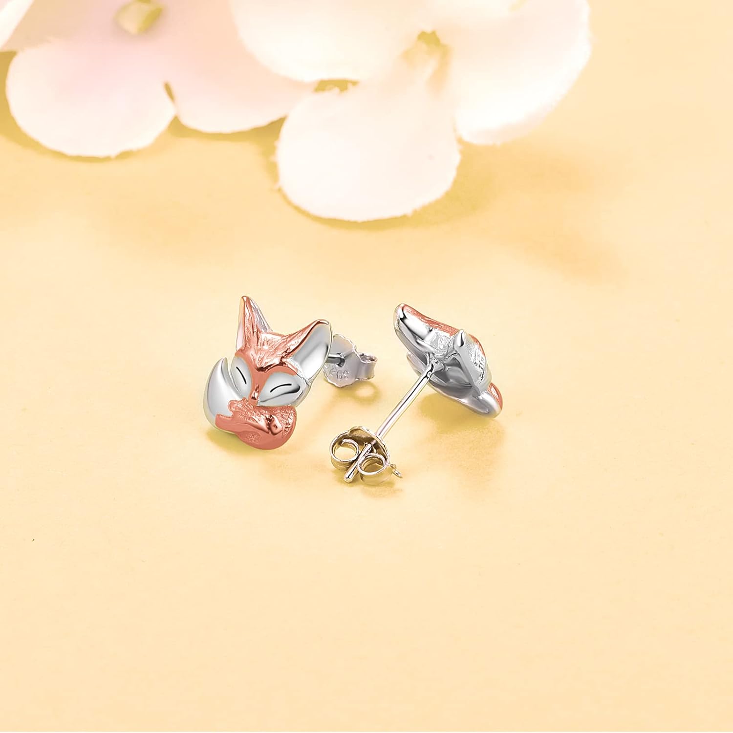 CUOKA MIRACLE Fox Stud Earrings 925 Sterling Silver Fox Earrings Rose Gold Fox Head Earrings for Women Cute Fox Animal Earring mit 12 Birthstone Pet Jewelry Stud Earrings for Animal Lovers - Image 5