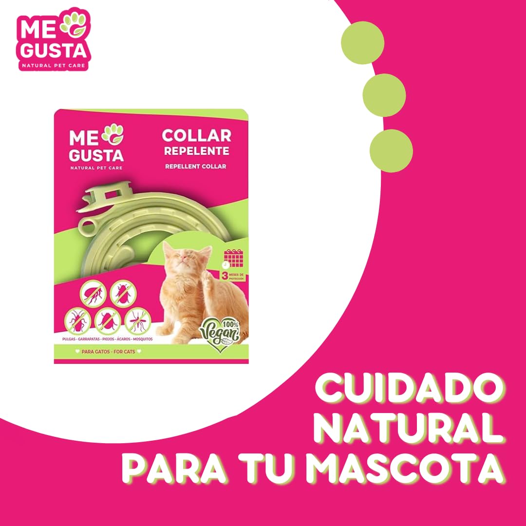 ME GUSTA Collar Repelente para Gatos con Geraniol | Repele Todo Tipo de Insectos | Fragancia Cítrica | 30 cm