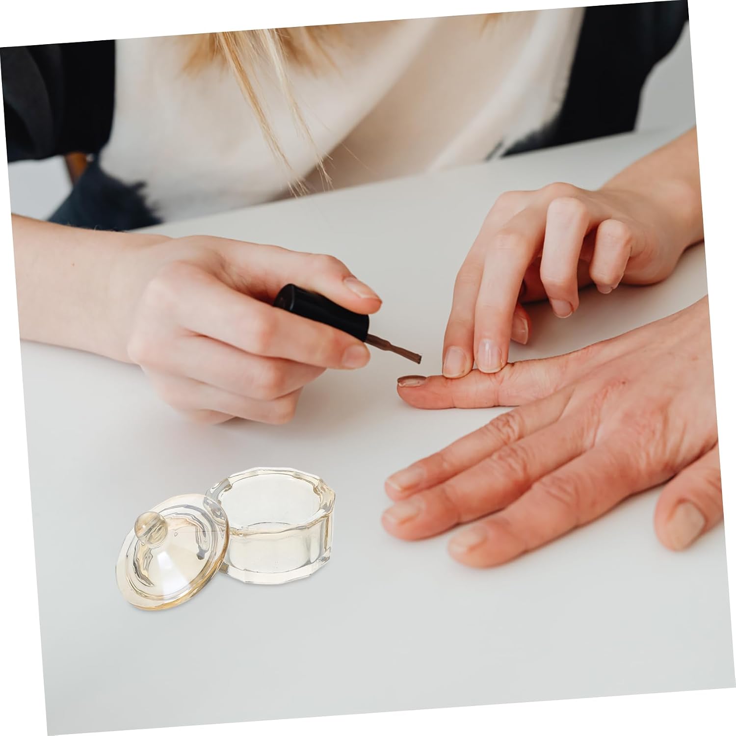 Glass Nail Dappen Dish with Lid, Beige Unique Shape for Nail Art image 5