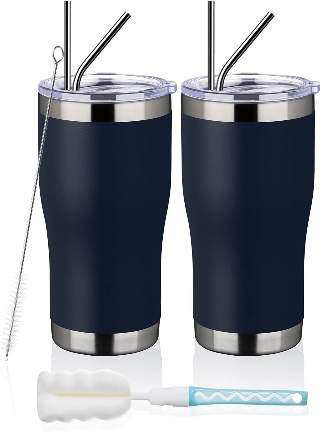 MEWAY 20oz Stainless Steel Tumblers 2 Pack Bulk,Vacuum Insulated Coffee Cup with Lid,Double Wall Powder Coated Travel Mug Gift,Thermal Cups Keep Drinks Cold & Hot(Navy,Set of 2)