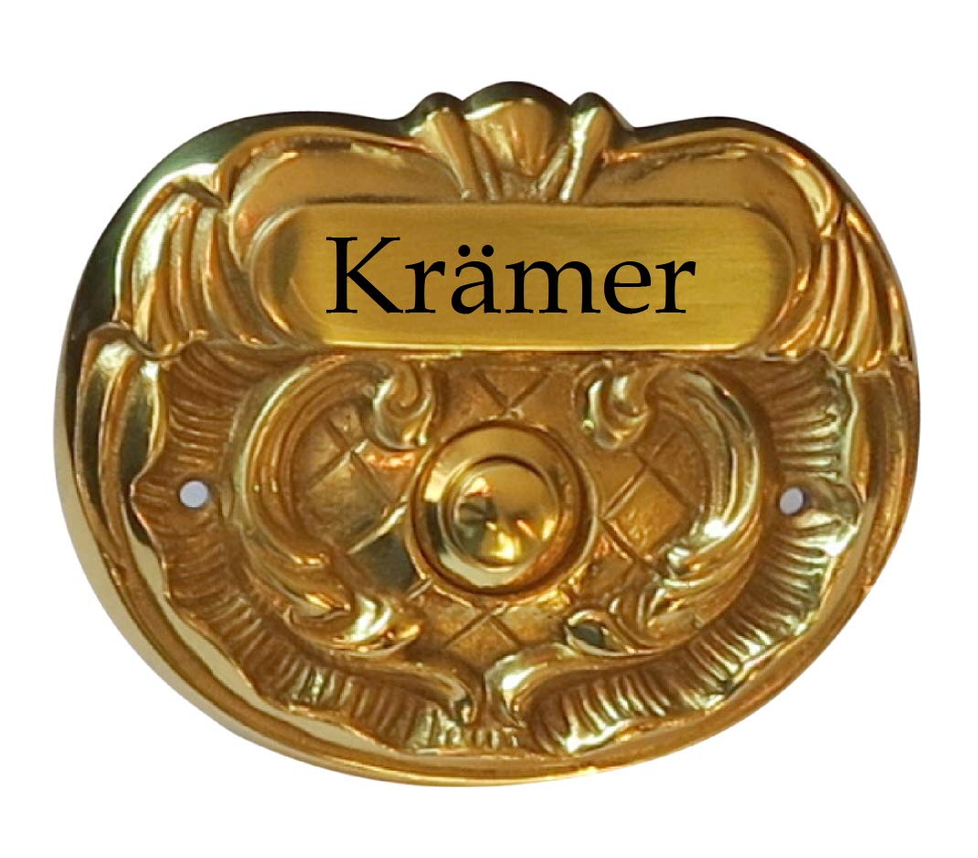 Barock-Klingelschild -Klingel-Türklingel-Türschild-Schild-95 x 80 mm-Messing poliert-Messing brüniert-Ohne, oder mit Gravur-Made in Germany (359 Mess. poliert mit 1 Zeile Gravur)