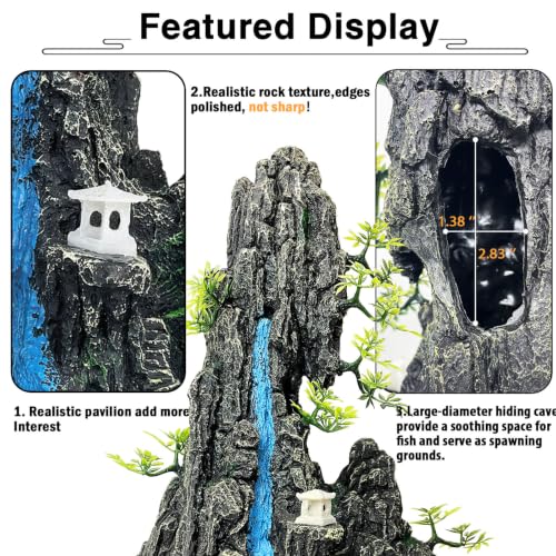 Image of Aquarium Mountain View Stone Ornament - Aquarium Rock Decor for Fish Tank,Aquarium Decorations Extra Large and Tall Decoration for Fish Tank - 13 Inches High