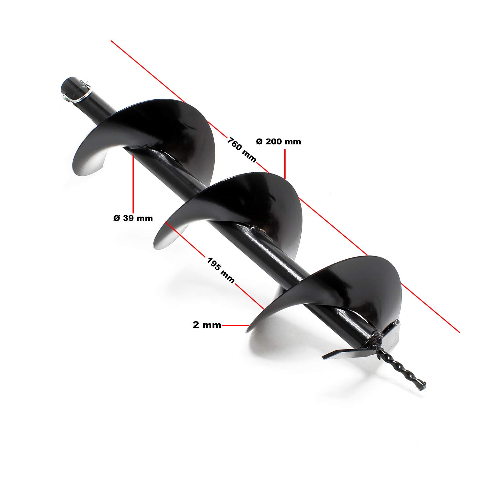Wiltec Vis sans fin de remplacement – Ø 200 mm, longueur 760 mm – en Fonte – pour Perceuse de sol, Tarière thermique creuse – Forage de trous, puits, drainages – Sabot de forage Pièce de rechange