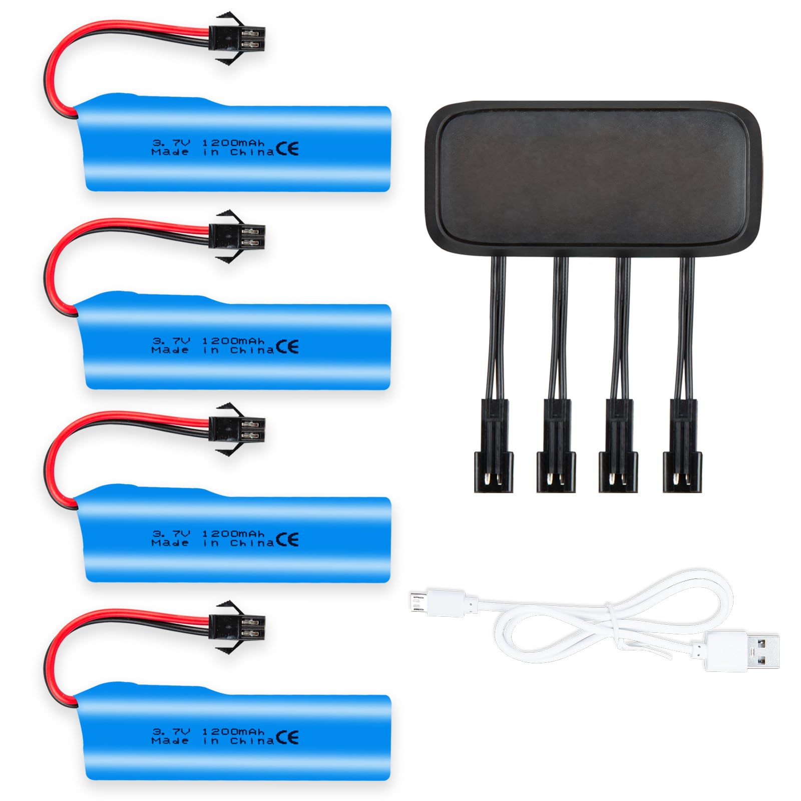 4PCS 3.7V 1200mAh SM-2P Batteries and Charger for Remote Control Cars Toy off-road Vehicles and RC Racing Cars