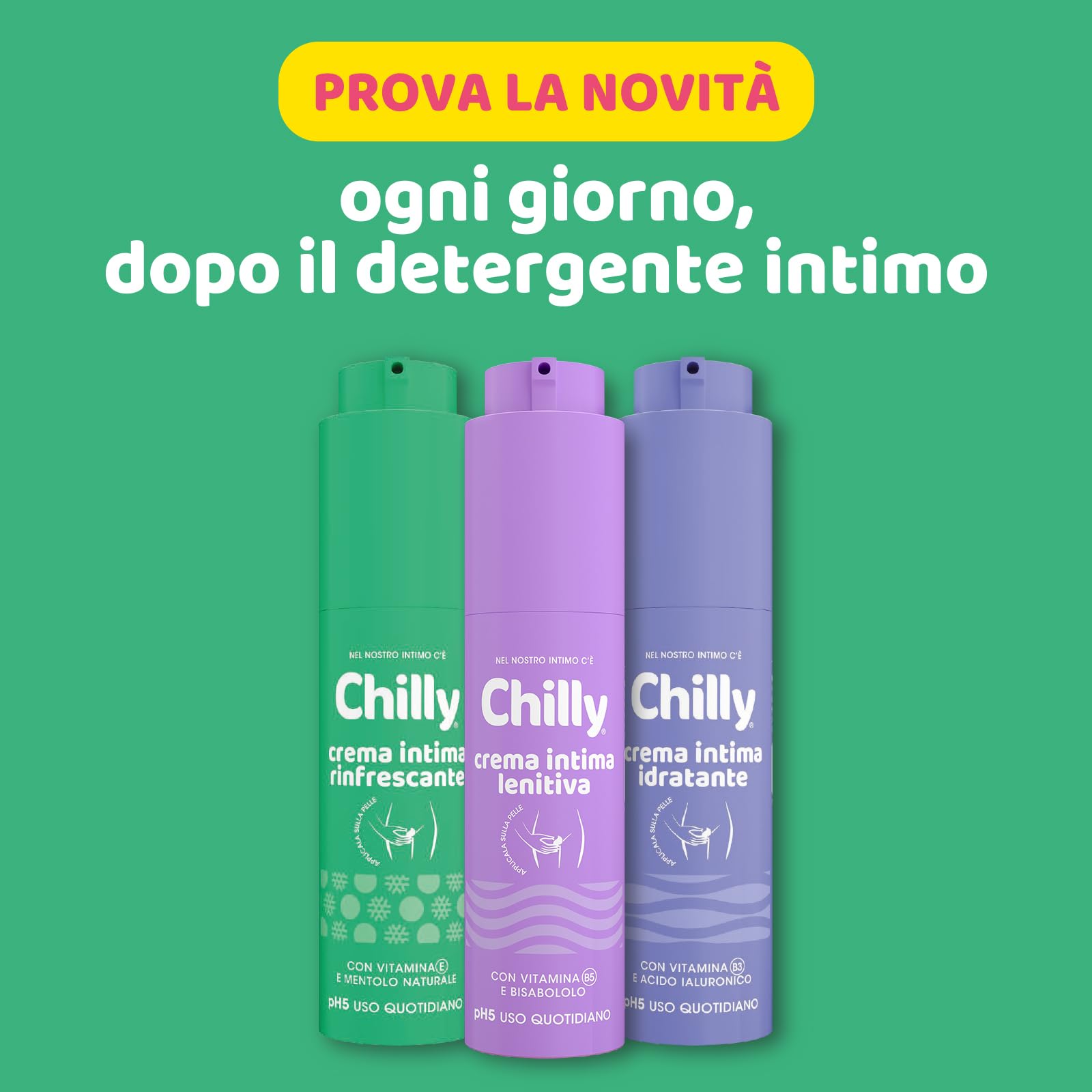 Chilly, Crema Intima Rinfrescante, con Vitamina E e Mentolo Naturale, Effetto Lenitivo e Freschezza Immediata,Texture in Gel Trasparente a Rapido Assorbimento, pH 5, Ideale per Uso Quotidiano, 50 ml