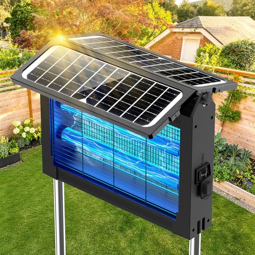 Solar Bug Zapper Outdoor, 4500V Electric Mosquito Zapper with Dual Solar Panels, Auto On/Off Mosquito Killer, IPX5 Waterproof Fly Trap for Backyard Patio Garden Camping, 1/2 Acre Coverage