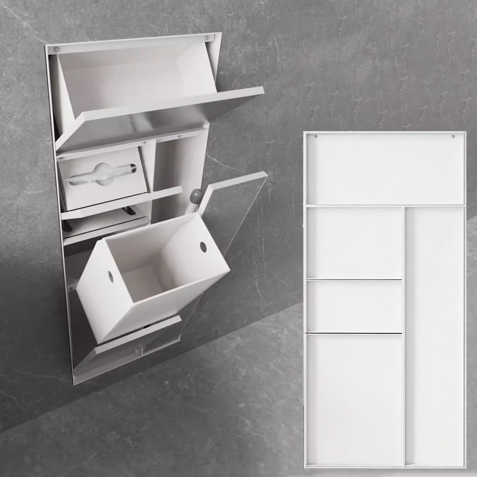 Portarotolo da incasso bianco con mensola, da parete, per bagno e cucina, in acciaio inox, salvaspazio