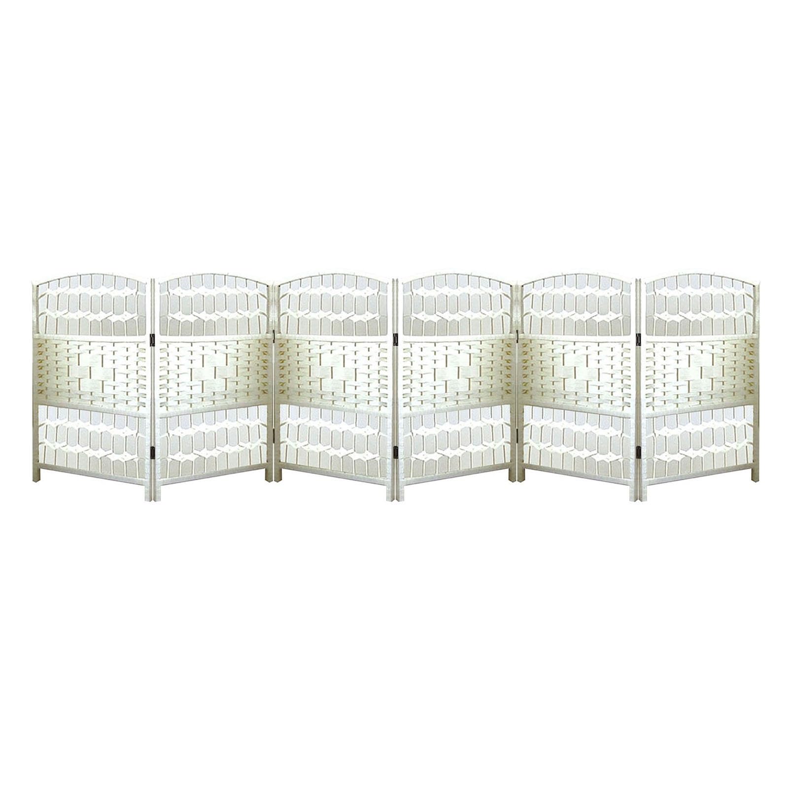 Cloison de séparation courte pliable en bois à 6 panneaux en rotin pour salon, bureau, dortoir (blanc, 50 x 30 cm)