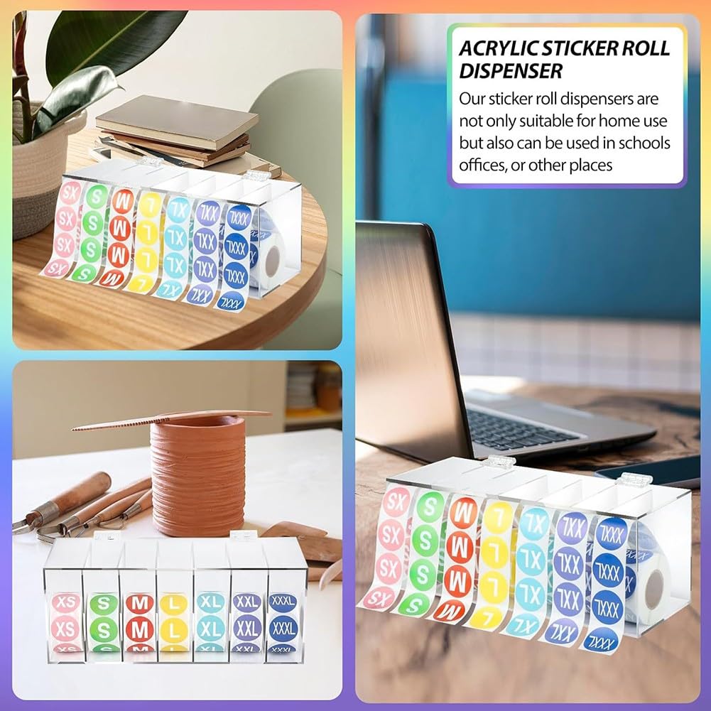 Acryl-Aufkleberrollen-Spender-Set, verstellbarer Etikettenspender, für 3500 Etiketten für T-Shirts Größe Etiketten, mit staubdichter Abdeckung, für Büro, Schule, Zuhause