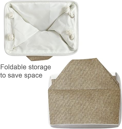 Vista 234 de Caja de almacenamiento para estantes, paquete de 6 canastas pequeñas de tela para organizar, cubos de almacenamiento plegables con asas para Blanco