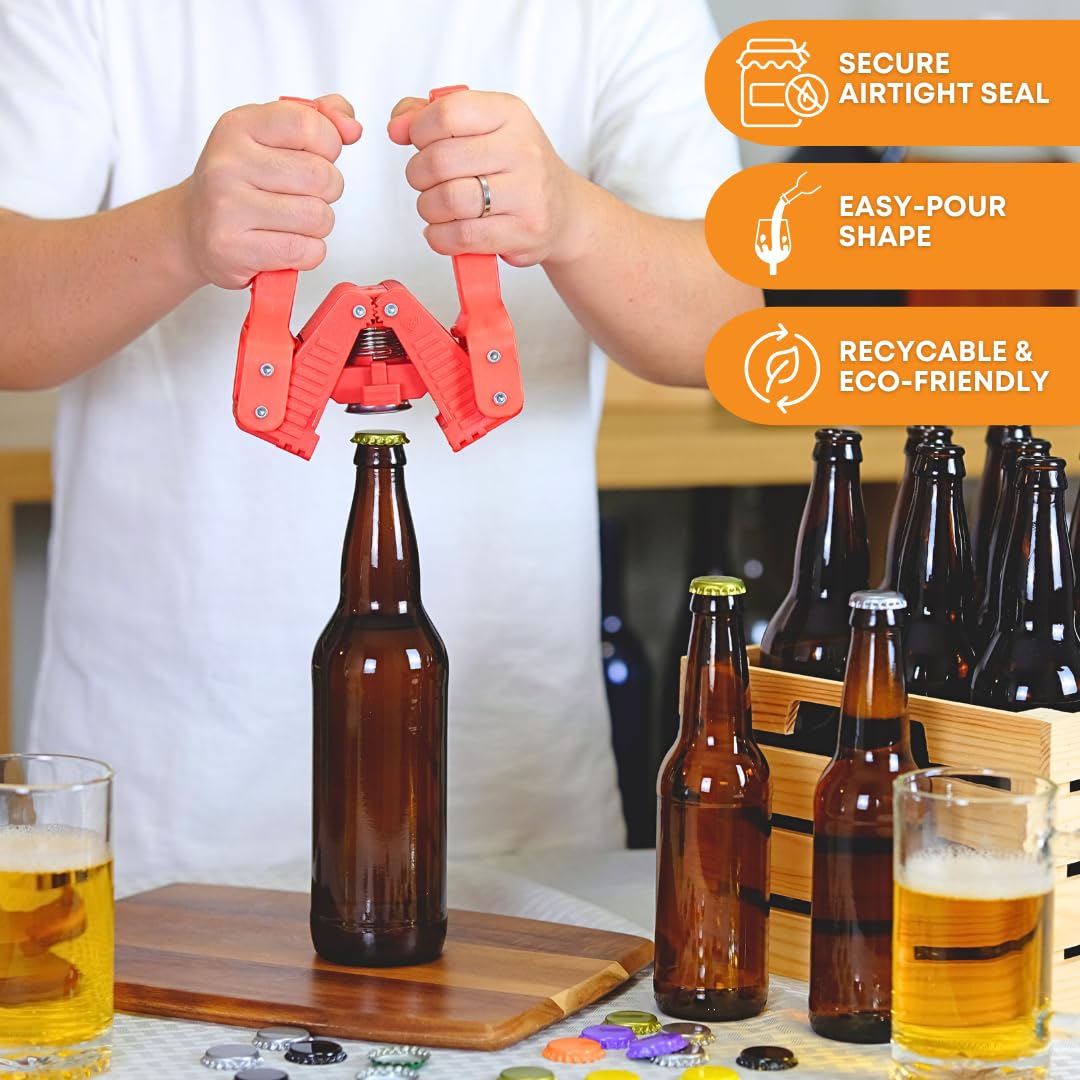FastRack Beer Bottles Amber Glass Longneck Bottles for Home Brewing 22 oz - Crown Cap Refillable Beer Bottles Food Grade – ECO Friendly Proudly Made in the USA, Brown, Pack of 12
