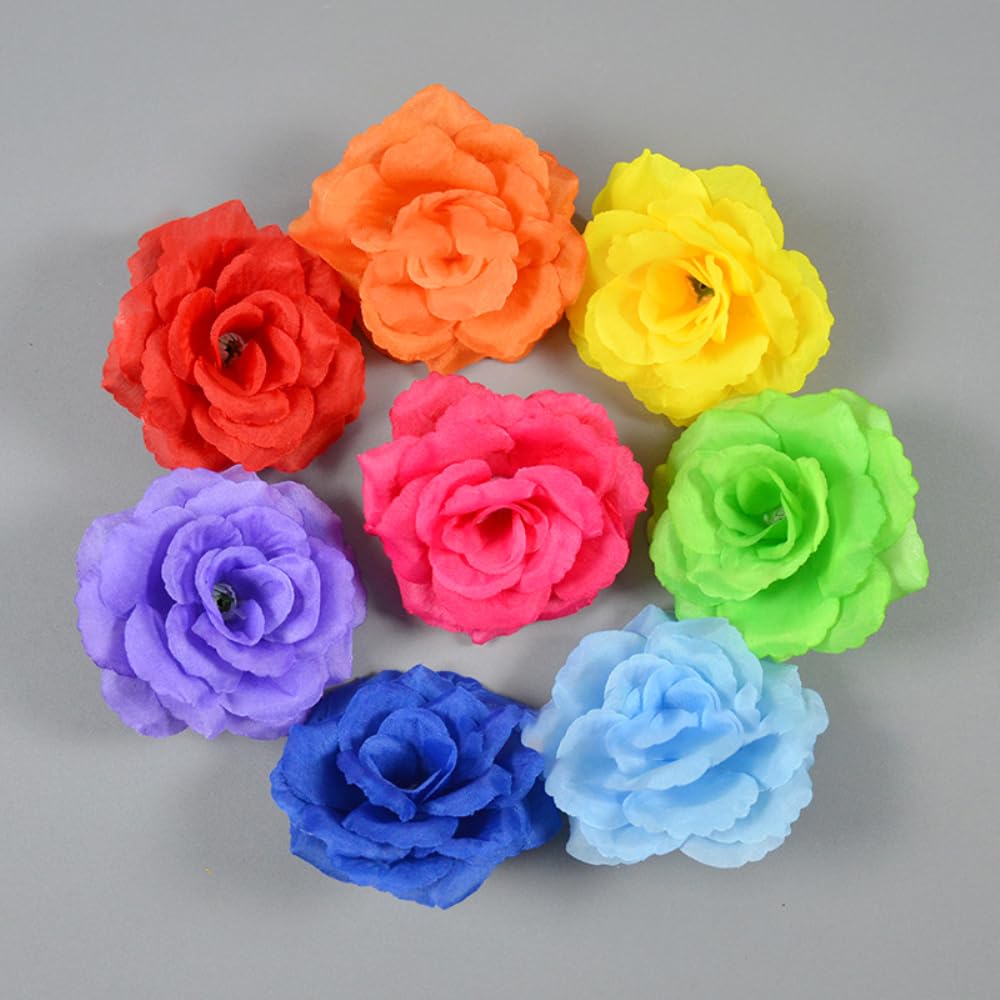 Aniyan 50 Stück Künstliche Rosenköpfe 8cm - Seidenstoff Handgemacht Gold Für Hochzeitsdeko