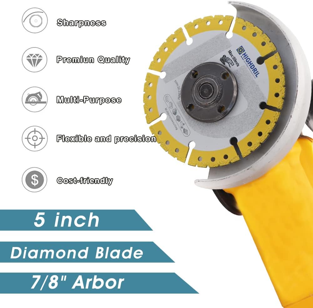 HIGHDRIL Diamond Metal Cutting Blade,2pcs 5 inch/125mm Heavy Duty All-Purpose Cutting/Grinding for Rebar Sheet Metal Angle Iron Stainless Steel