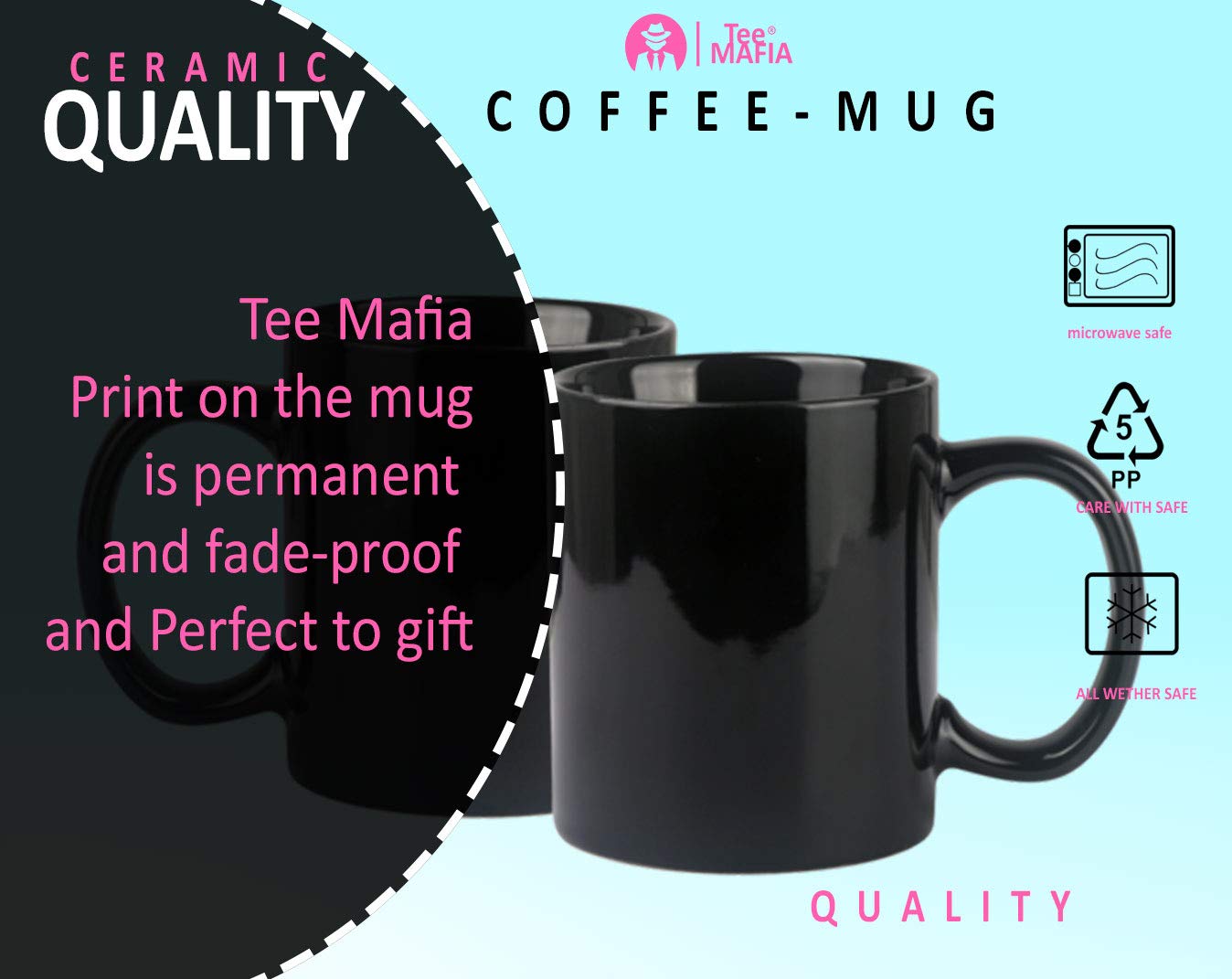 Tee Mafia Ceramic Black Mug | Couple Coffee Mug | Glossy Mug | Plain Ceramic Mug| 330 ml, Microwave & Dishwasher Safe|-Set of 2 3