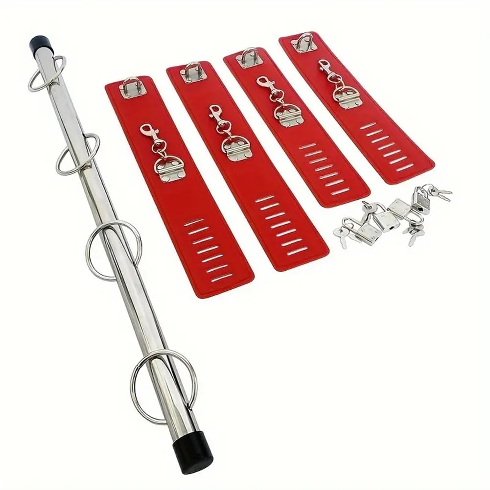 Cubierta roja para pies y Manos de Acero Desmontable y Libre de Mantenimiento, Barra Transversal, Varilla de Metal, Tubo de Acero, con Cerradura, Mano y pie de Cuero con Llave de Bloqueo