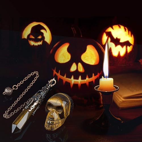 Miniatura 2 de Rockcloud Péndulo de punto de cristal energético y piedra curativa humana Reiki Skull Figurine Kits de meditación para adivinación radiestesia,