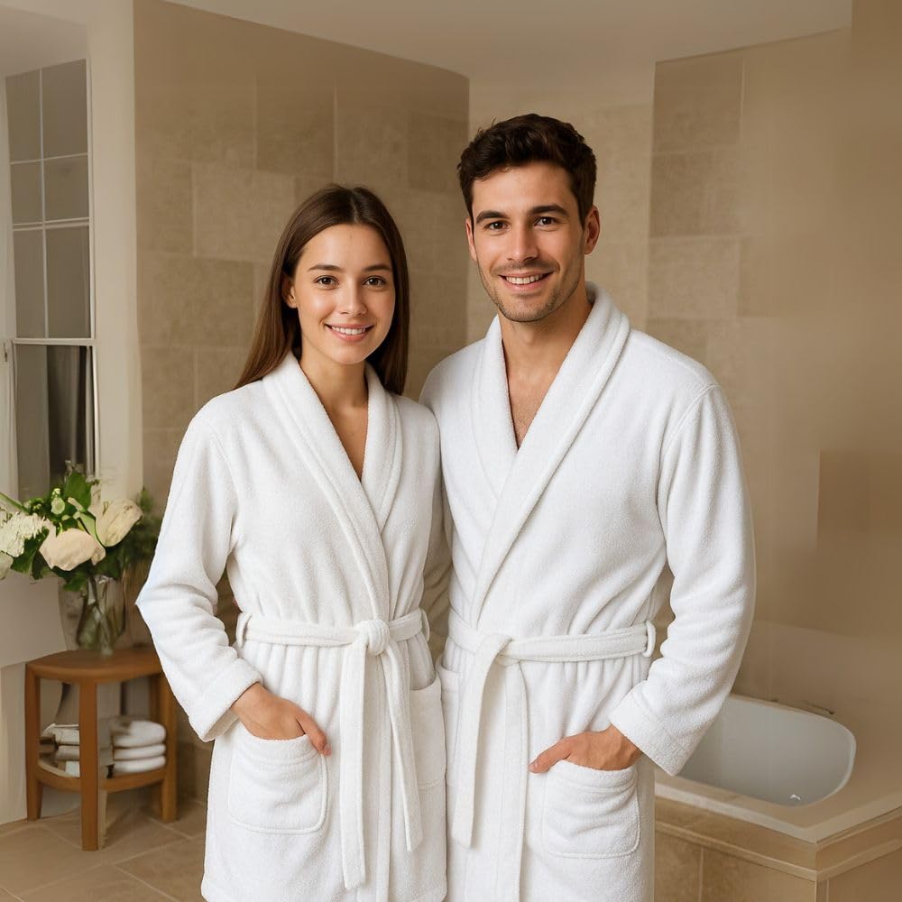 DECASATEXTIL Albornoz Mujer y Hombre - Bata Baño Unisex Ducha 100% Algodón 450g/m² – Suave, Secado Rápido y de Larga Duración