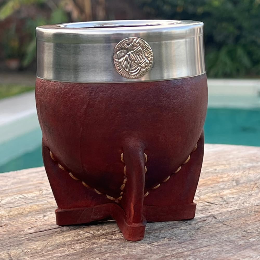 Hide & Smile Imperial Premium - Kit de mate hecho a mano, juego de taza y bombilla de acero inoxidable, auténtico té argentino de calabaza, incluye pajita, recuerdo de Argentina, diseño original