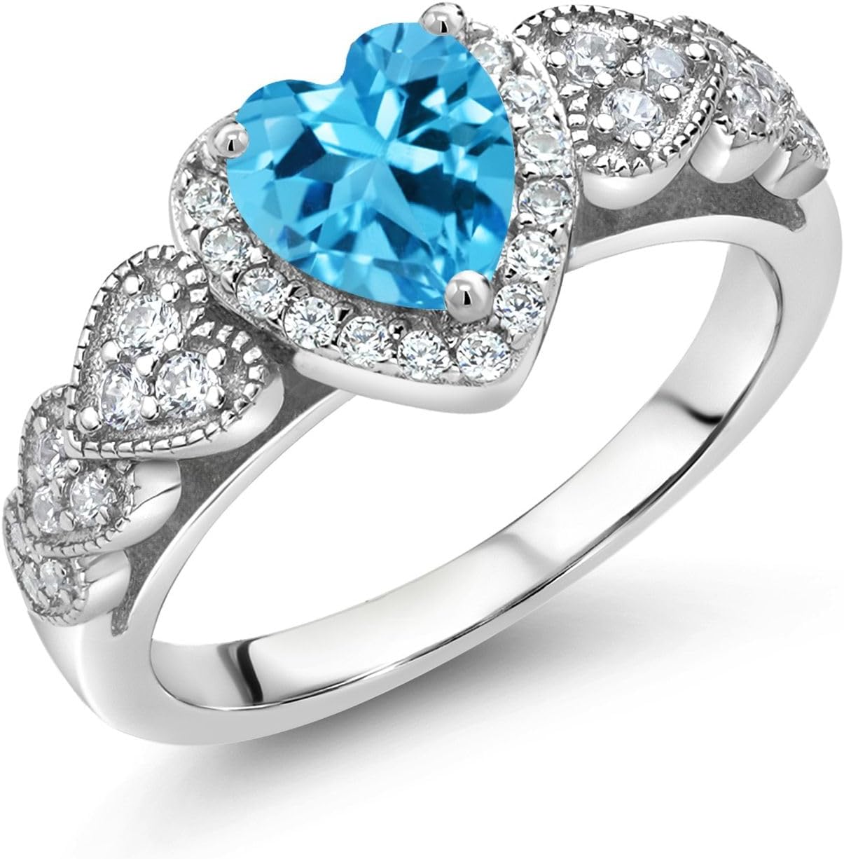 Gem Stone King Gemstone Birthstone and White Moissanite Halo Ring for Women | 925 Sterling Silver | 6MM Heart Shape | Wedding Anniversary Engagement Promise Ring