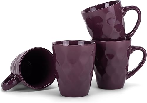 Elanze Designs Juego de 4 tazas de cerámica brillante de 12 onzas con hoyuelos morados