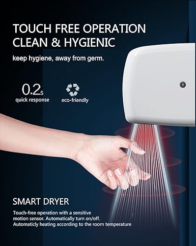 Miniatura 7 de JETWELL Secador de manos automático comercial de alta velocidad - Secador de manos de acero inoxidable resistente - Soplador de mano de viento cálido