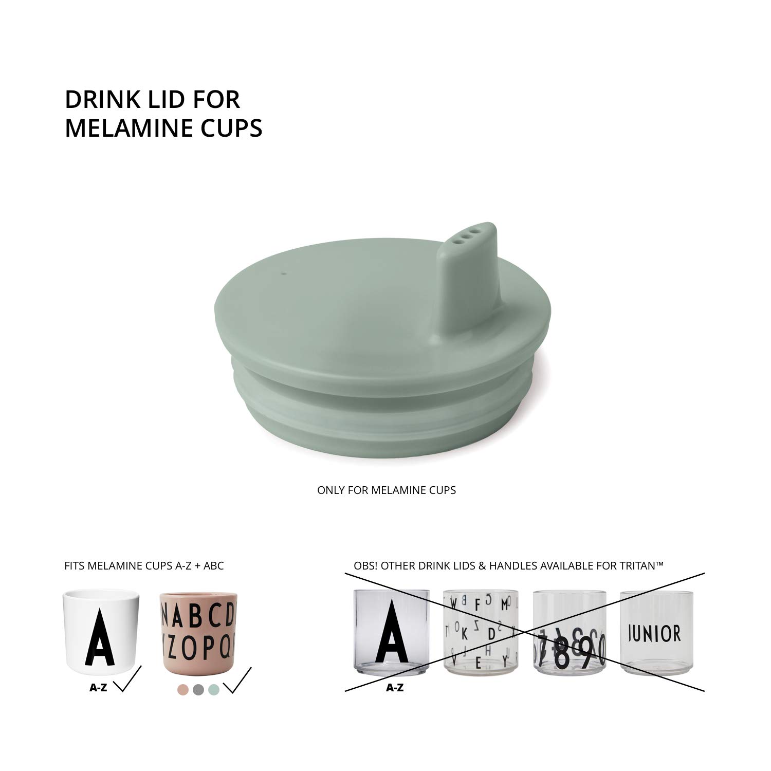 Design Letters Sippy Cup Lids for Melamine Cups Designed in Denmark | Durable Drink Lid for Babies, Toddlers & Kids | BPA & BPS Free, Food Safe Toddler Sippy Cup Lids | Dishwasher Safe Tight Fit Lids