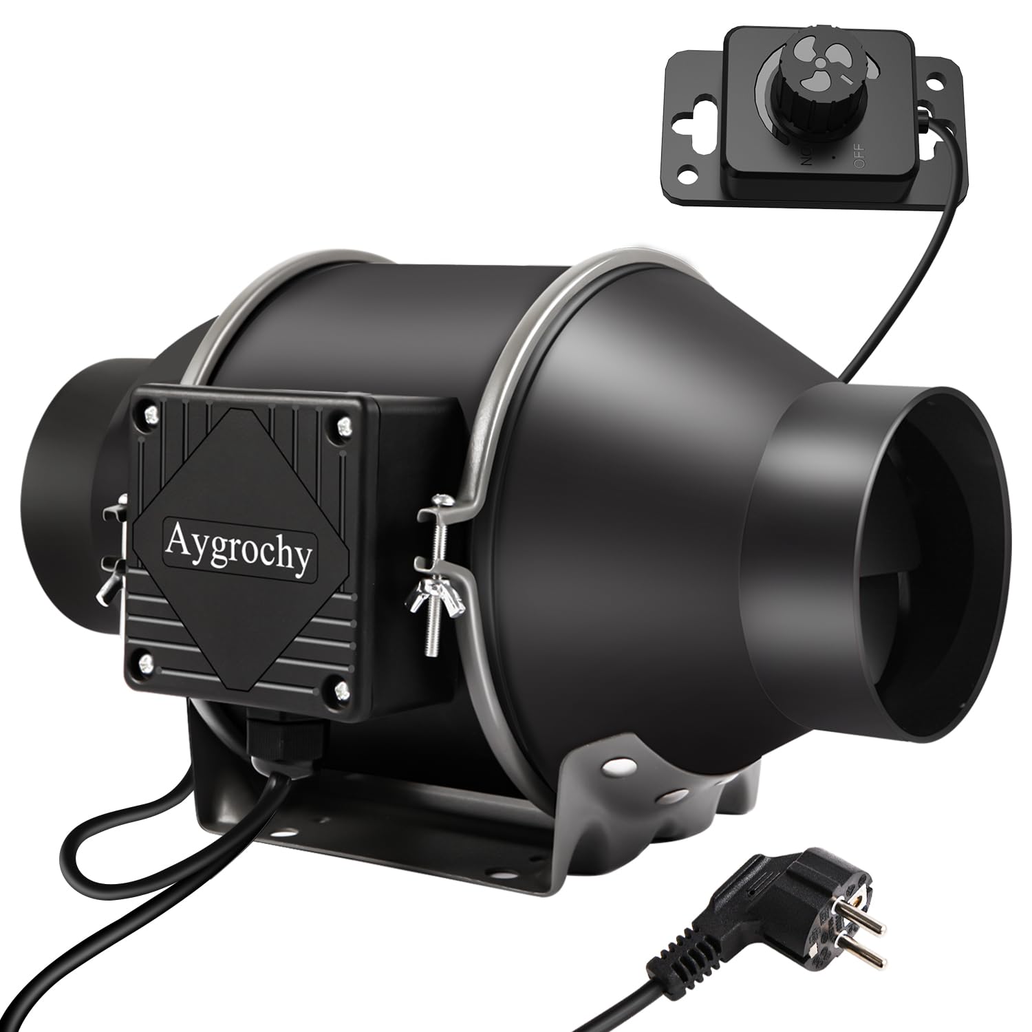 Aygrochy Regelbar Rohrventilator 100mm, Abluftventilator 363 m³/h, EC motor Rohrlüfter mit EU-Stecker,für Keller, Garage, Küche, Badezimmer,Wachstumszelte, Hydrokulturen,Belüftung und Abluftgebläs.