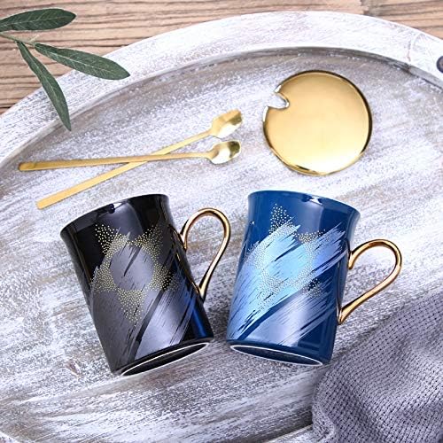 Miniatura 2 de Taza de café de cerámica. Diseño novedoso y moderno con mango dorado y taza de colores brillantes. Taza de té para vajilla de cocina y desayuno