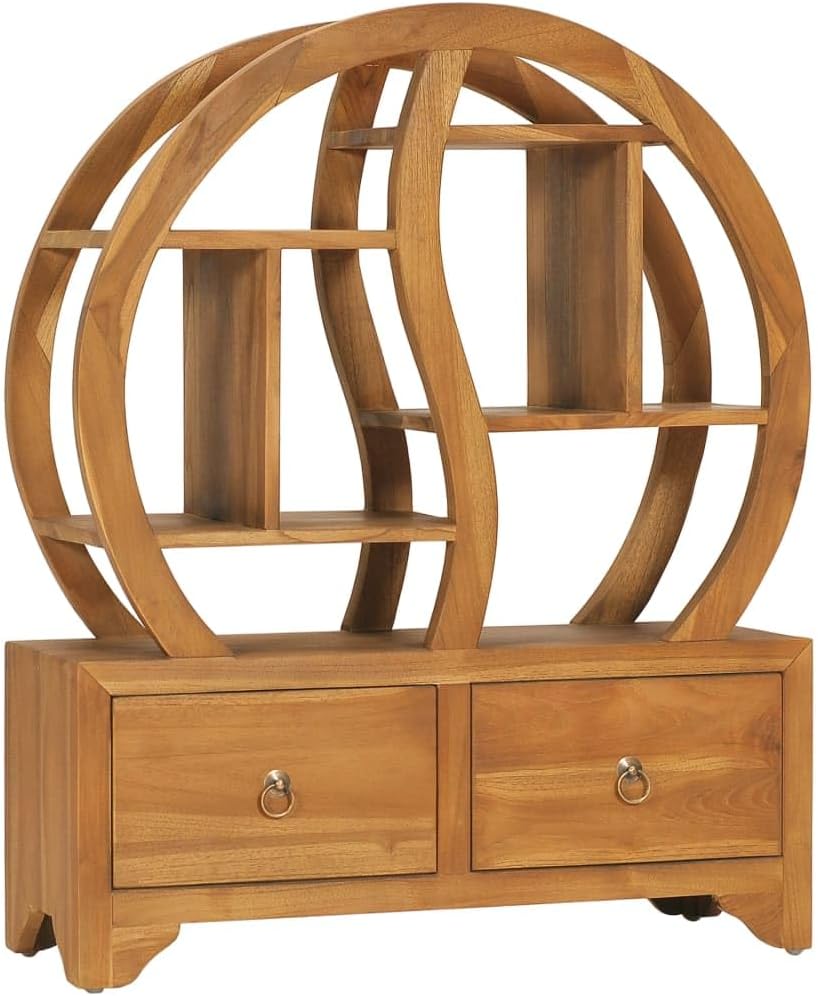 Solid Teak Wood Yin Yang Cabinet with Shelf for Living Room Storage and Display, 4 Drawers and Shelves for Organizing Essentials, Durable Construction and Classic Design