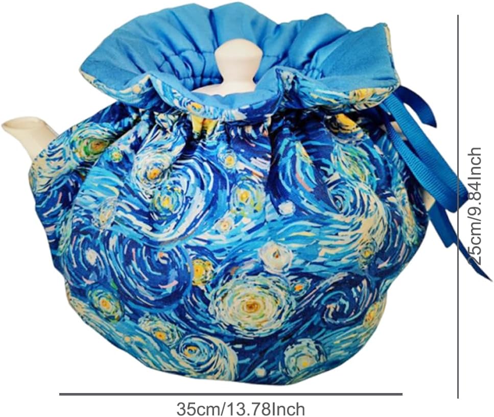 Tea Cosy, Cotton Vintage Floral Teapot Dust Cover Tea Cozies, Kitchen Home Decorative Tea Pots Cozy with Insulation Pad for Housewife, Friend, Mom (Blue)