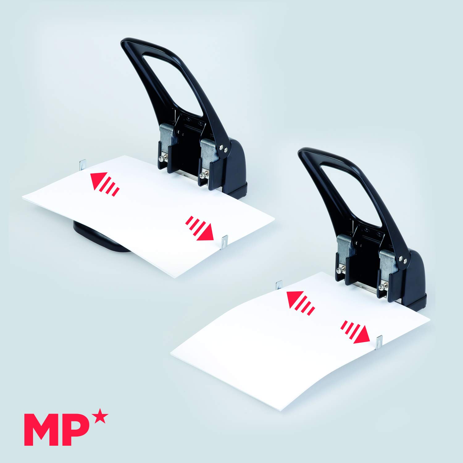 MP - Perforadora Papel 100 Hojas de Gran Capacidad, Taladradora Papel 2 Agujeros Puede Controlar el Tamaño de los Agujeros y Regleta de Tope para Ajustar el Papel, Asa con Cierre
