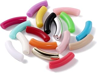 10pcs Opaque Acrylic Tube Beads, Curved Noodle Slide Beads Spacer Loose Beads Long Tube Charm Beads for DIY Bracelet Jewelry Making Craft Supplies, Hole: 1.5mm (Mix Color)