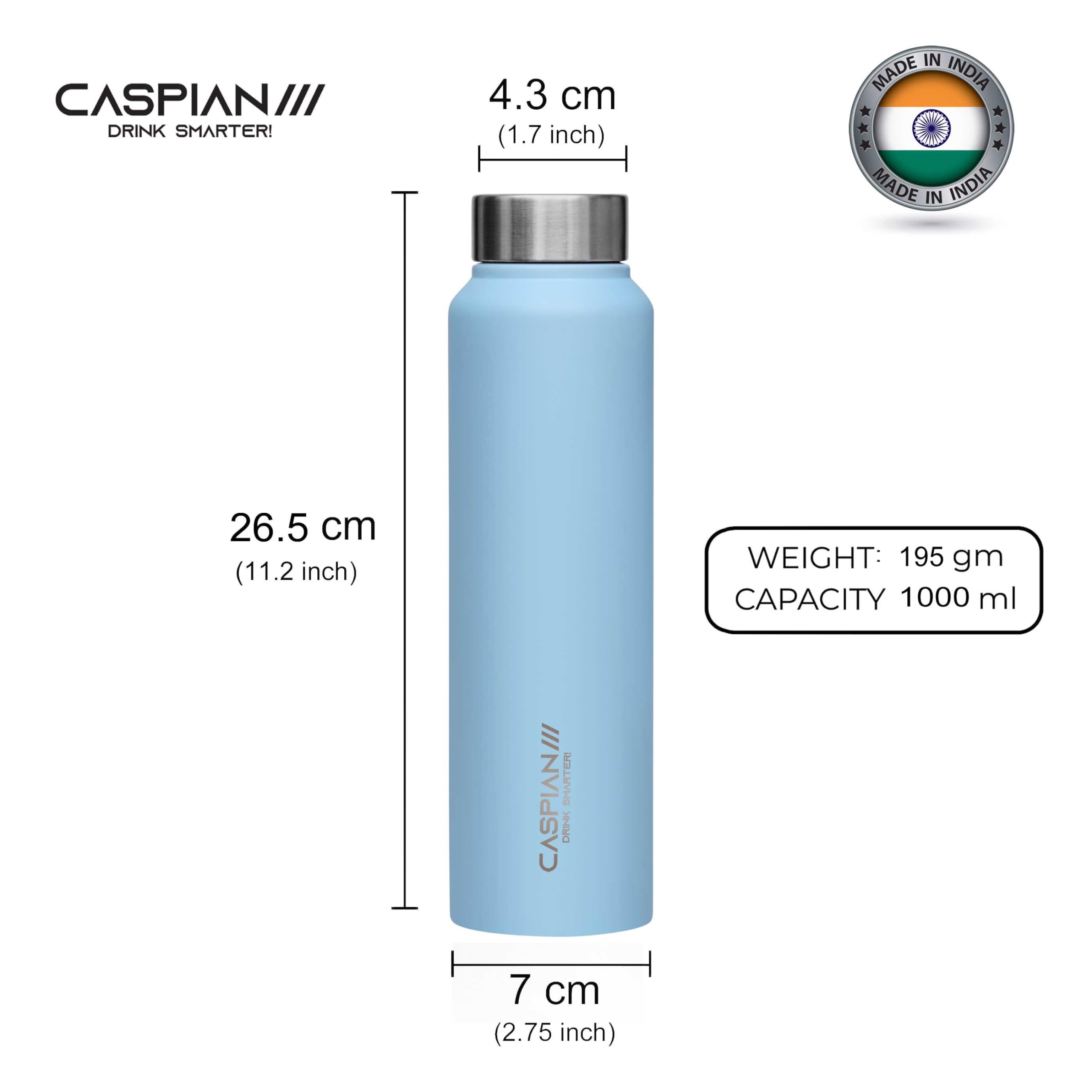 CASPIAN /// Astra Stainless Steel Water Bottle (Sky Blue, 1 Litre, Set of 1)| Leak Proof Thunder for Fridge Home Office Travel School Kids Boys Girls Adults Sports Gym Yoga 1