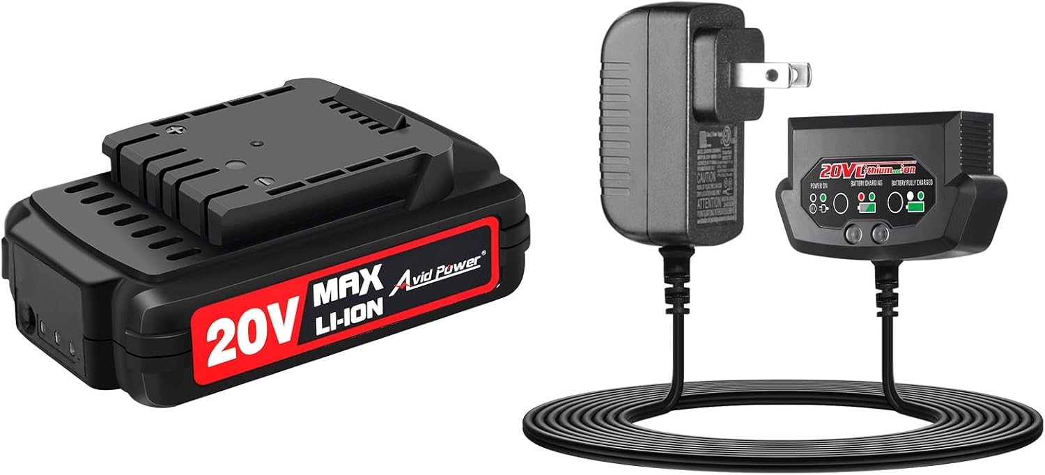 AVID POWER 20V MAX 2.0 Ah Lithium Ion Rechargeable Battery, Only Fit for Specified Cordless Tools, Bundle with 20V Battery Charger
