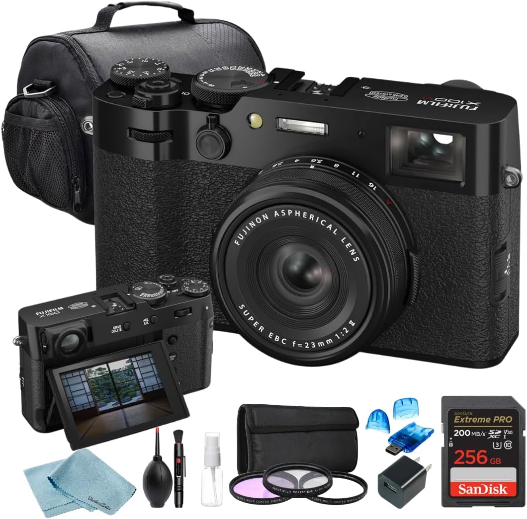 FUJIFILM X100VI Digital Camera Bundle – 256GB SanDisk Extreme Pro, Premium Bag, Pro 3-Piece Filter Set, Card Reader & BluebirdSales Cleaning Kit (Black)