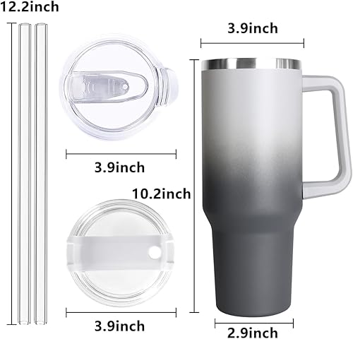 Miniatura 2 de SYACOT Vaso de 40 onzas con asa y pajita, vaso aislado de acero inoxidable, tapa a prueba de fugas y tapa con pajilla, taza de café reutilizable de