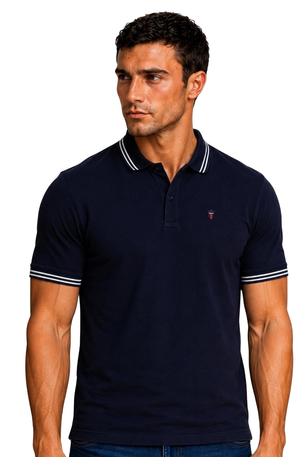 Louis Philippe Men's Slim Fit Textured Collar and Cuff Solid Pique Half Sleeve Polo T-Shirt with Stretch