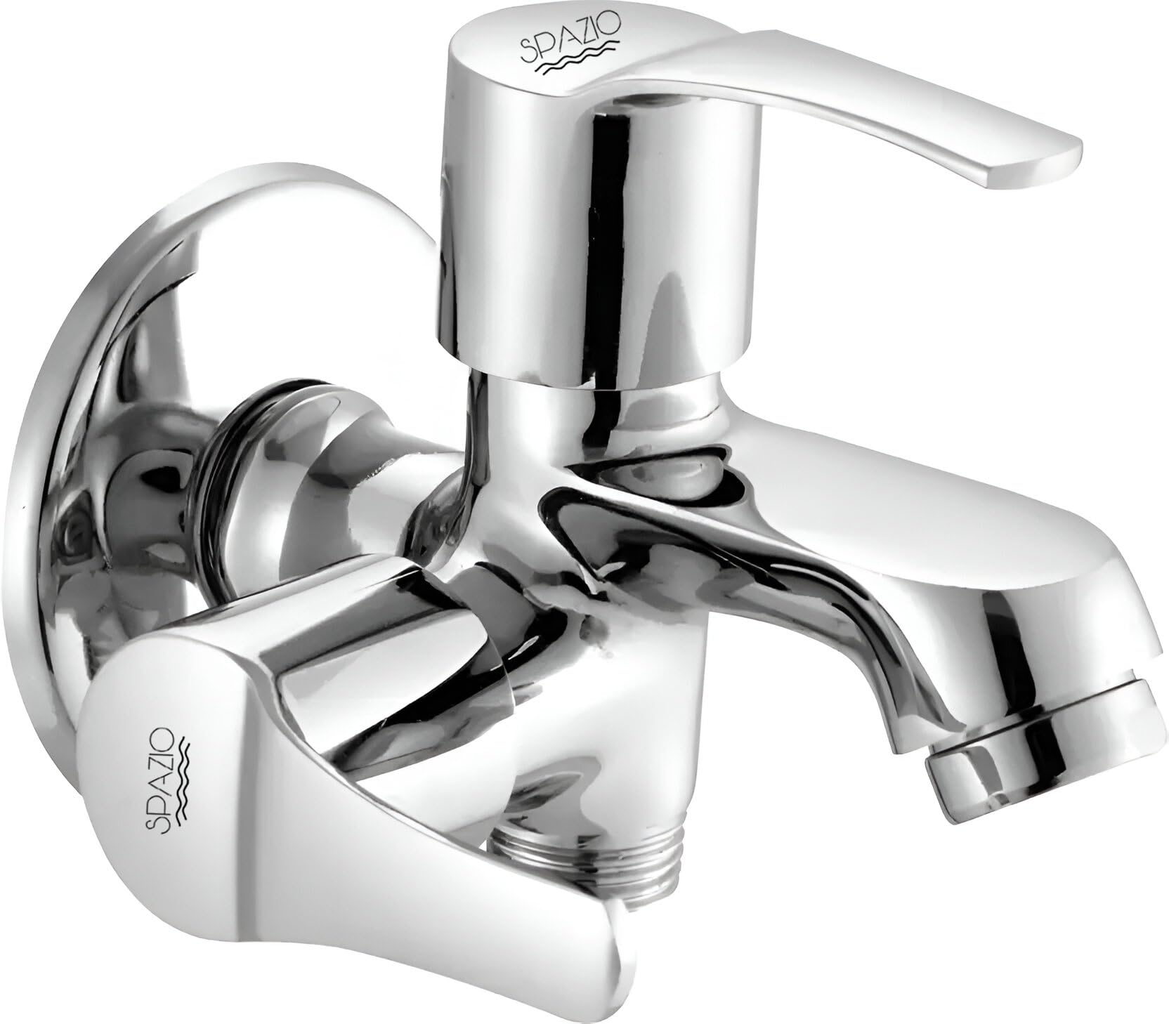 Spazio Topaz Series Brass 2 Way Bib Cock | 2 in 1 Tap (Pack of 1) for Bathroom & Kitchen Chrome Finish Silver Plated Twin Elbow Valve Faucet (Wall Mount Installation Type)-image-21