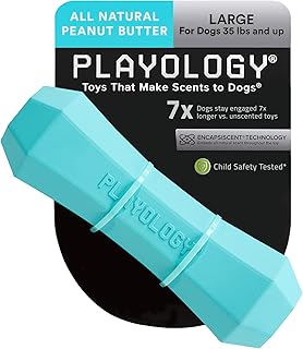Playology Squeaky Chew Stick Dog Toy, for Large Dog Breeds (35lbs and Up) - for Moderate Chewers - Engaging All-Natural Peaut Butter Scented Toy - Non-Toxic Materials